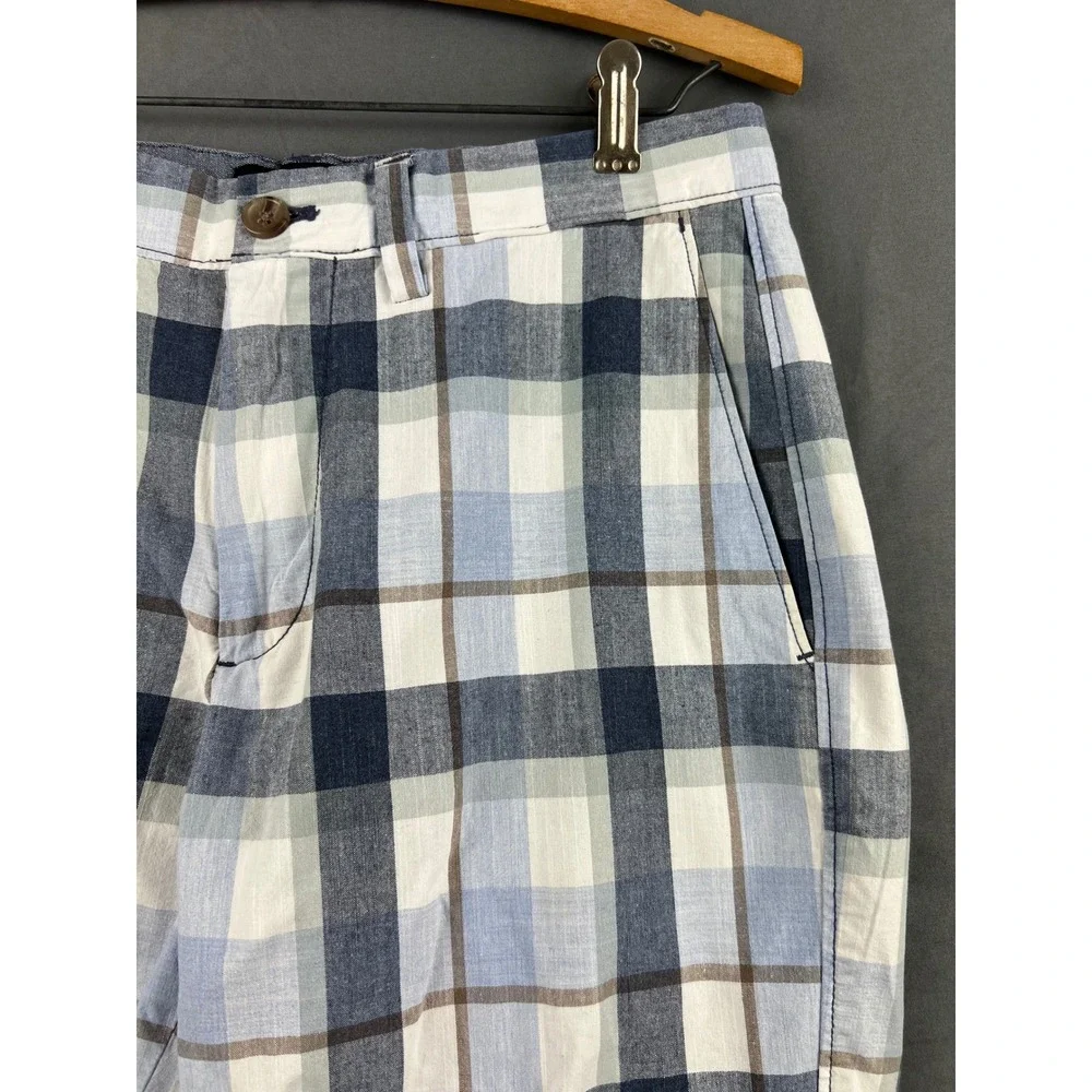 Banana Republic Aiden Short Mens 31 Plaid Blue White Cotton Casual Excellent
